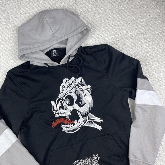 Y2K Arsenic Skater Skull Goth Punk Layered Long Sleeve Hoodie Size S - Picture 2 of 16